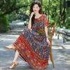 New Bohemian ethnic style short-sleeved summer cotton and silk dress loose fashion large size artificial cotton long skirt