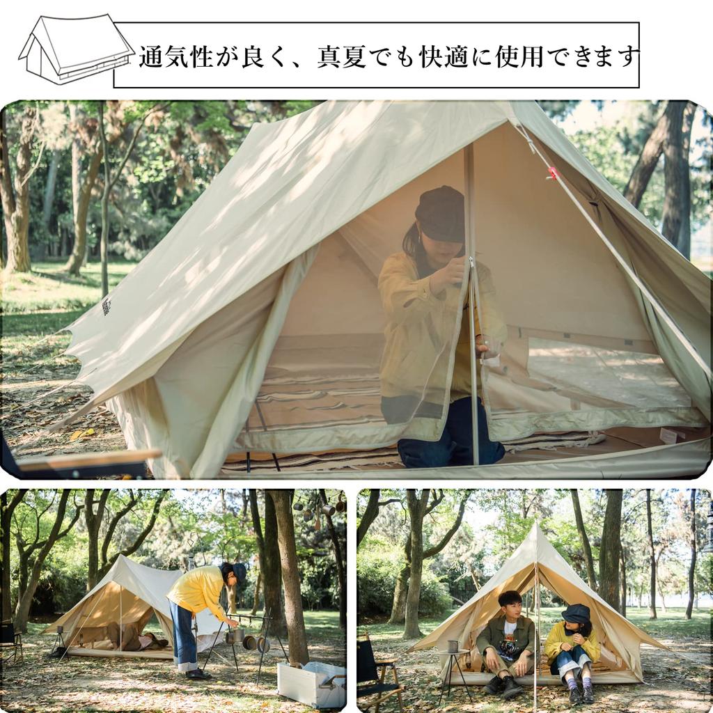 Naturehike Official Shop Lodge Tent Frame Tent Polycotton TC Ventilation Easy Setup Double Layer Family Camping Front Room Mesh Cotton Cloth