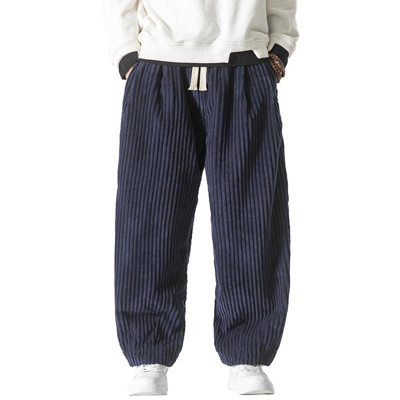 Mens Corduroy Loose Straight Chinese Style Big Size Casual Harem Long Pants