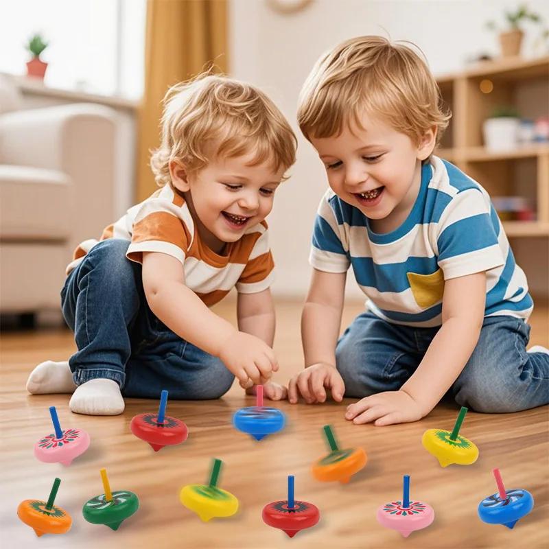 10Pcs Mini Wooden Gyro Spinning Top Desktop Finger Toys Kids Birthday Party Favors Goodie Bag Pinata Fillers Christmas Gift