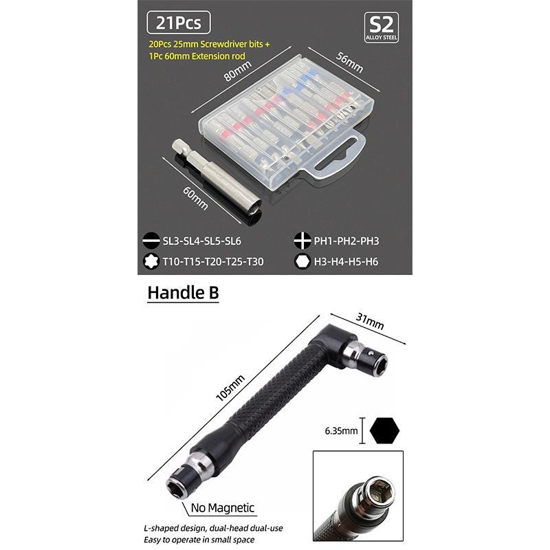 25mm Screwdriver Bits Set Slotted Phillips Pozidriv Torx Square Hexagon Bit Holder 1/4" Hex Shank Ratchet Wrench Hand Tools