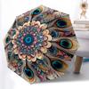 1pc Sturdy 8-Bone Auto Umbrella, Peacock Umbrella, Digital Printed, Foldable Umbrella for On-the-Go Outdoor Use
