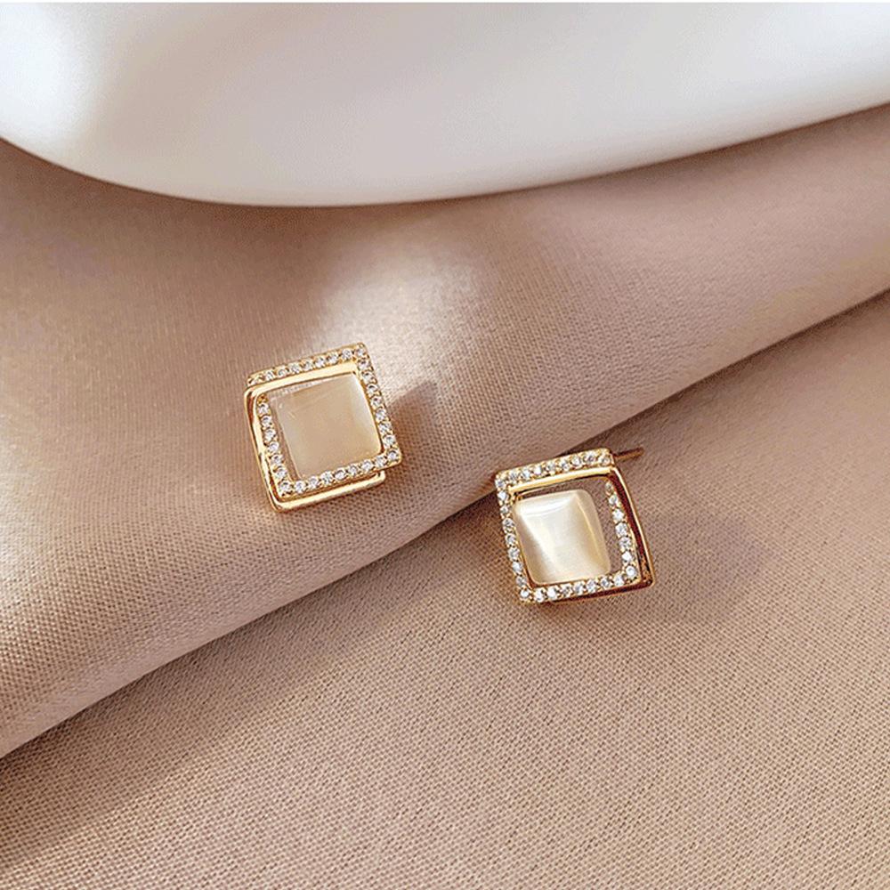 Silbernadel-Diamant-Opal-Ohrringe, modisch, vielseitig, leicht, luxuriös, schlicht und zart, Zirkon-Ohrringe