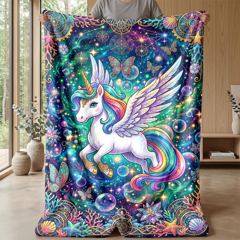 Unicorn with Rainbow Hair in Galaxy Theme blanket Lightweight Warm Flannel Blanket Decorative Throw Blanket for Home Decoration