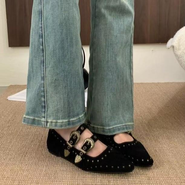French retro pointed Mary Jane shoes women's new suede flat shoes with skirts versatile small leather shoes