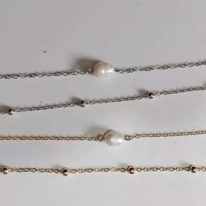 Stylish and simple double-layer body chain, retro street shot round bead chain, freshwater pearl waist chain.