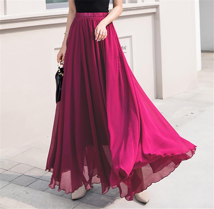 Women's European & American Chiffon High Waist Long Skirt - Solid Color, Spring/Summer Collection.