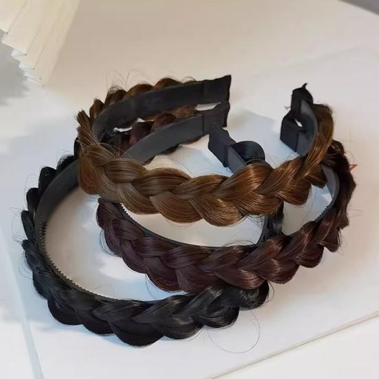 Wig Headband Anti-Slip Tooth Design Fluffy Fishbone Braid Texture Hair Hoop