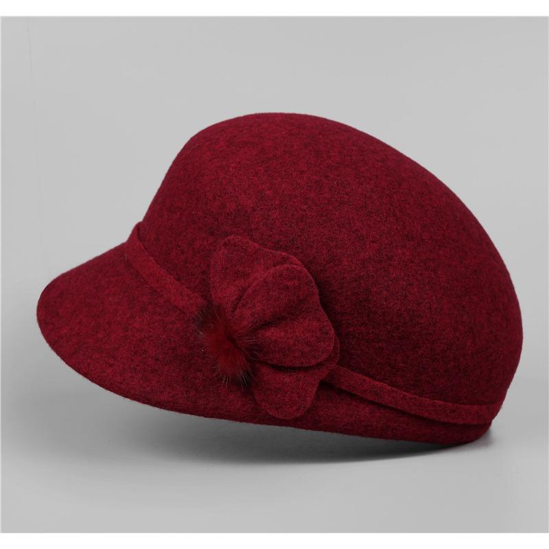 

Женская кепка с коротким козырьком на осень и зиму, теплая шерстяная, элегантная и универсальная шляпа M（56-58cm）