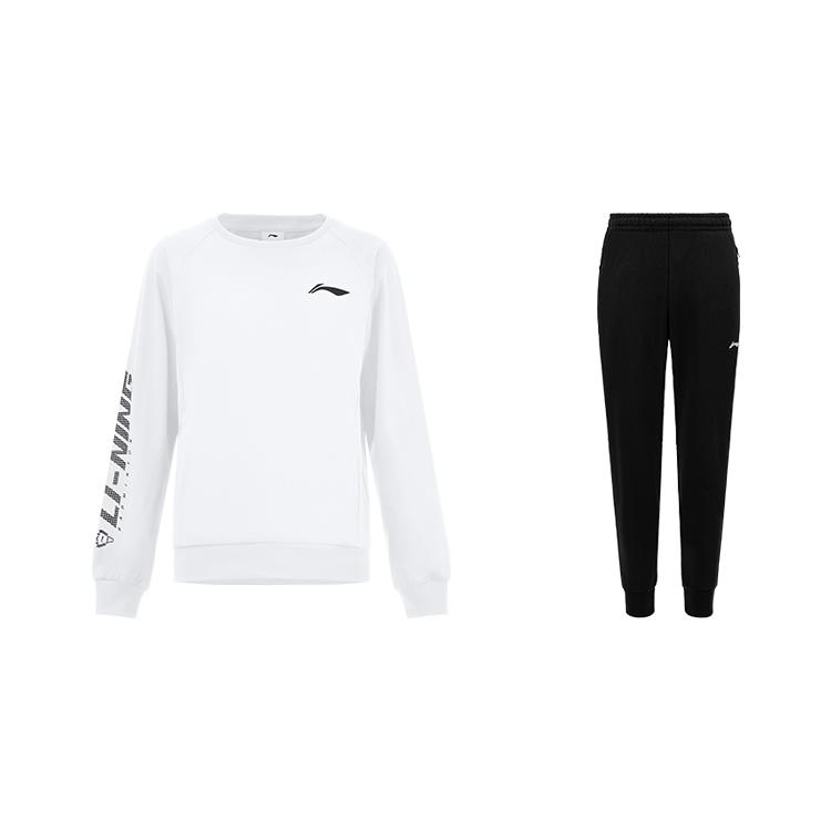 

Li-Ning Letter Print Round Neck Pullover Long Sleeve Sweatshirt Mid Waist Soft Comfortable Cuffed Pants Casual Sports Suit AWDUH89-2+AKLTC39-1 XXL