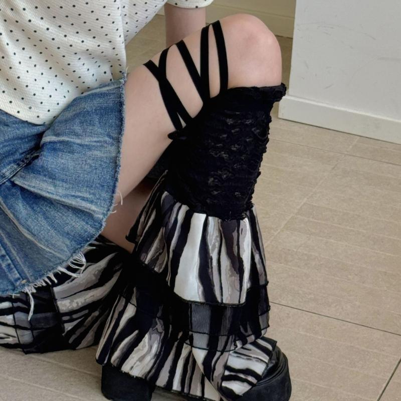 Women Ruffle Lace Leg Warmer Sweet Knee Highs Socks Mesh Flared Leg Socks Princess Leg Sleeves Halloween Costumes