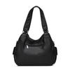 Ladies' Fashionable Retro Lychee Patterned Tote Bag, Large Capacity Washed Multi Pocket Shoulder Bag