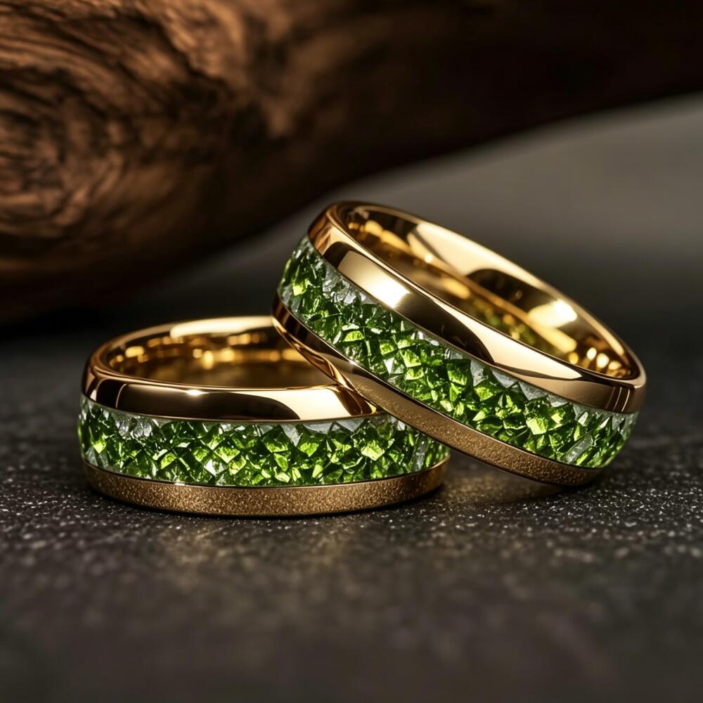 Luxury Green Crystal Stone Rings, Fashion 8mm Men Stainless Steel Ring, High Polished Wedding Band Jewelry Gifts