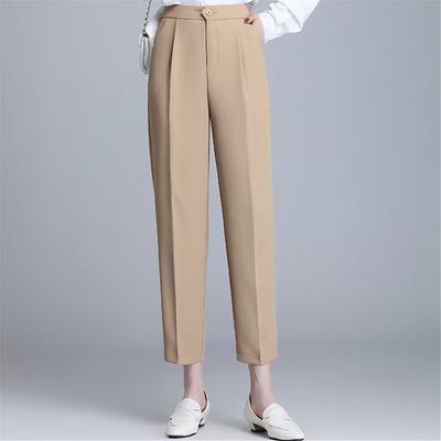 Άνοιξη Φθινόπωρο Νέο Κομψό Κορεάτικο Ψηλόμεσο Στενό Casual Harajuku Μονόχρωμο Παντελόνι Γυναικείο Γραφείου Κυρίες Ίσιο Πόδι Παντελόνι High Street