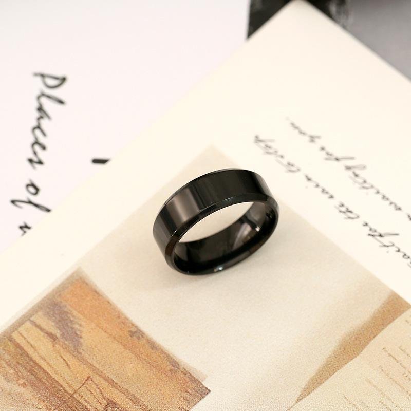 

8 мм Минималистичное кольцо из титановой стали с полированным скошенным краем для мужчин, хип-хоп украшение, стильный подарок для мужчин, аксессуар для пальца 7 чёрный