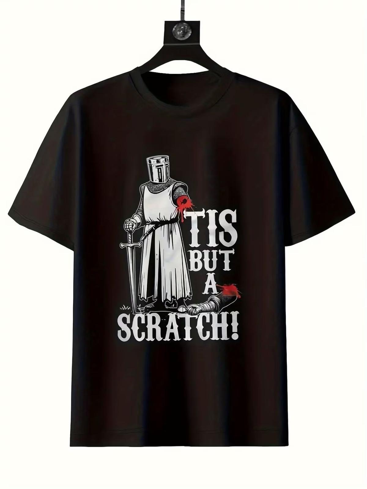 Knight in Armor Plus Size T-Shirt – Humorous Graphic Tee with TIS BUT A SCRATCH L