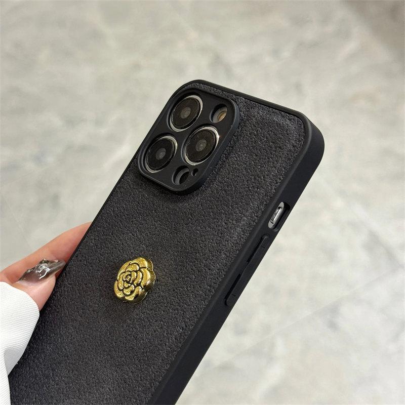 Husă de telefon de lux coreeană retro cu flori de camelie 3D, culoare solidă, pentru iPhone 15 14 13 12 11 Pro Max, funda antișoc kawaii