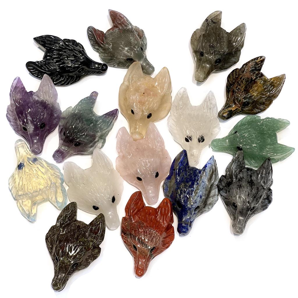 1Pc Natural Crystal Wolf Head Figurine 26×40mm Hand Carved Gemstone Animal Statue For Pocket Decor Crystal Collection