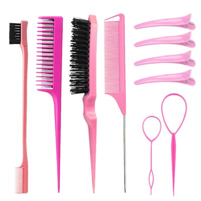 10pcs Hair Styling Comb Set Teasing Hair Brush Triple Teasing Comb Rat Tail Combs Edge Brush Hair Tail Tools Braid Tool Loop