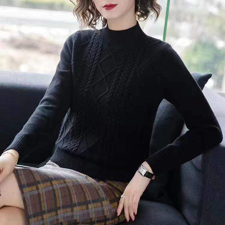 Autumn and Winter Women's Semi-high-neck Sweater Knit Shirt Slim Knitted Base Top Suitable for Inner Wearing with Short Sweater