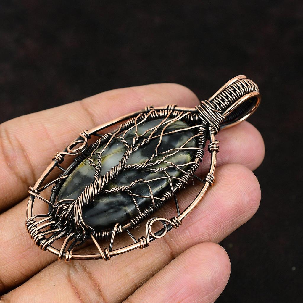 Tree Of Life Picasso Jasper Copper Pendant Gemstone Copper Jewelry Copper Wire Wrapped Pendant Picasso Jasper Jewelry Handmade Women Pendant