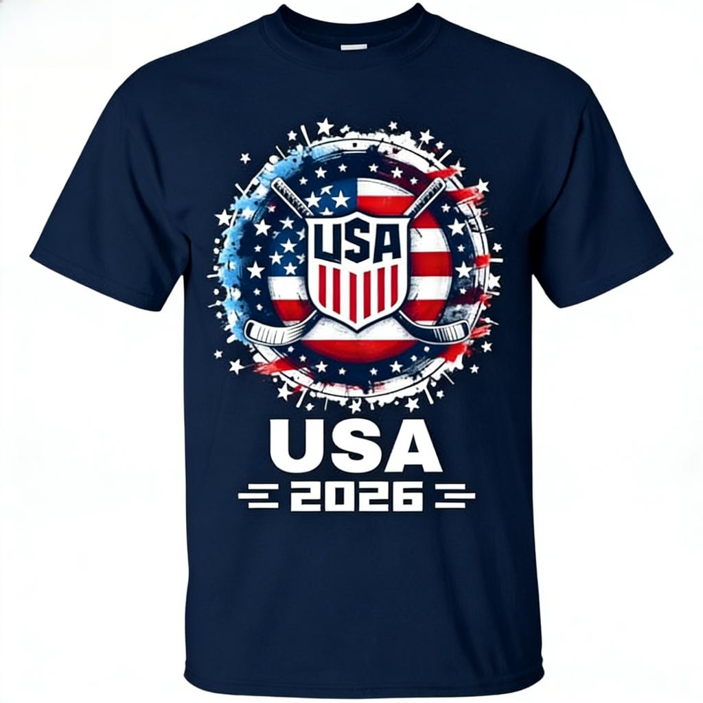 USA Ice Hockey Team 2026 Hockey 2026 USA Team 2026 TShirt Men and women Fashion Casual pure cotton Shortsleeved top Y2K ins