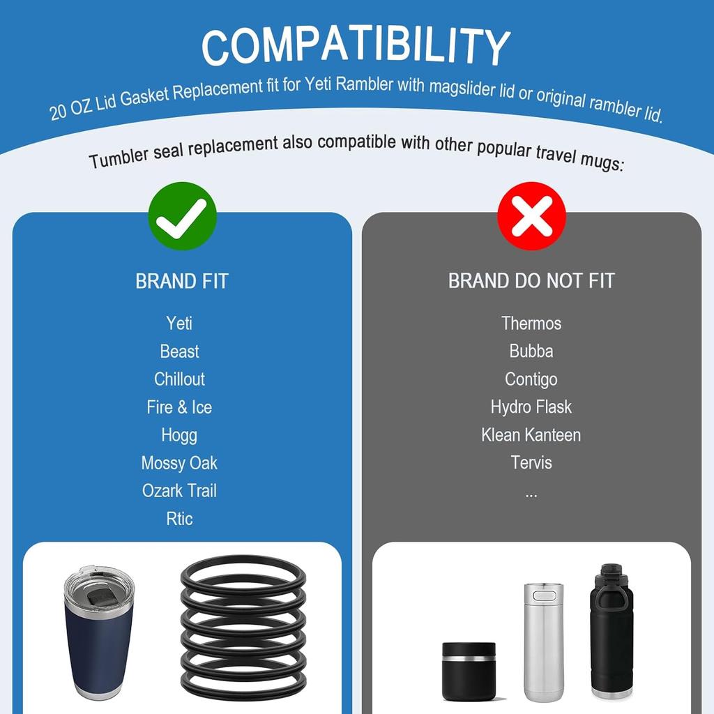 Replacement Gaskets for Yeti Stainless Steel ulated Tumbler Mugs, 20 oz Tumbler Lid Seals Fit for Yeti Cup Lid, Silicone Tumbler Lid Gaskets O-Ring