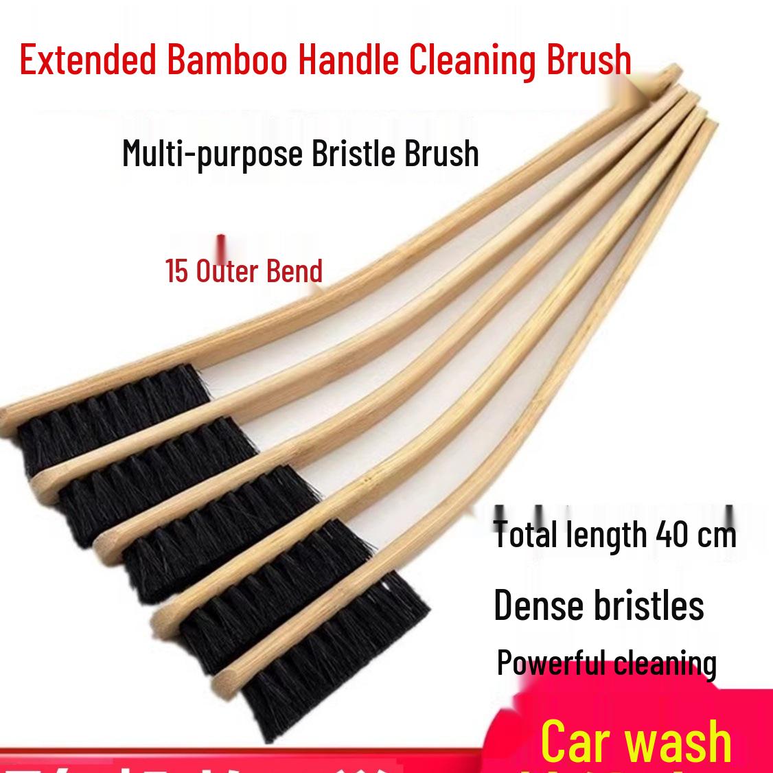 Bamboo Handle Car Tire and Wheel Cleaning Brush - Multi-functional Crevice and Engine Cleaning Tool