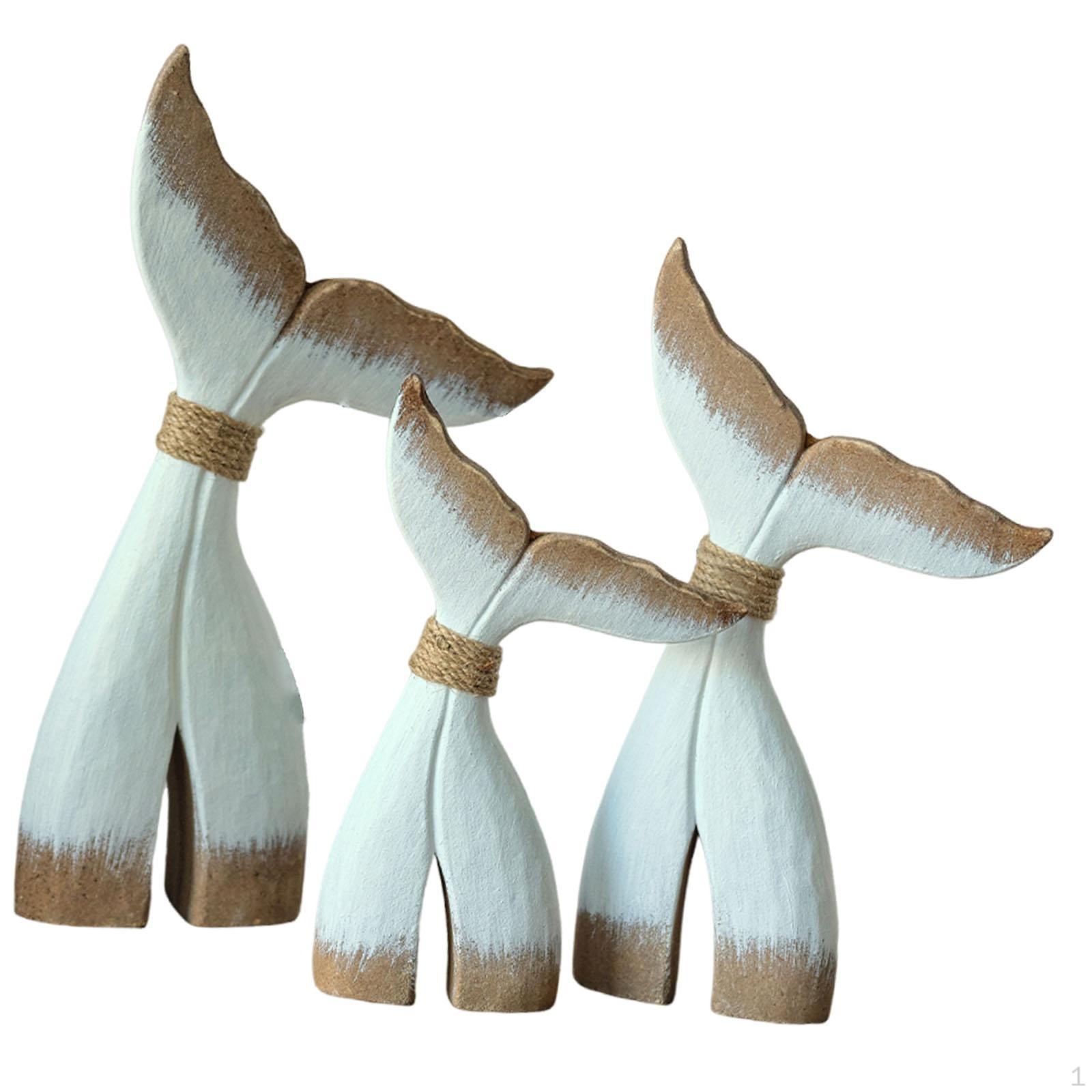 

Fin Statue Wooden Figure Artwork Table Decoration Animal Sculpture for Cabinet, Living Room, Bedroom Brown White