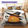 Vintage Pumpkin Witch Hat Black Cat Halloween Art Print 3‑Piece Bedding Set Duvet Cover With Pillowcases for Bedroom Home Decoration