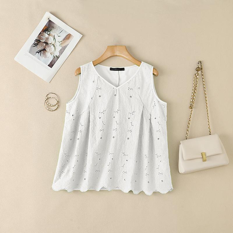 ZANZEA Women Casual V-Neck Sleeveless Lace Crochet Patchwork Tank Tops