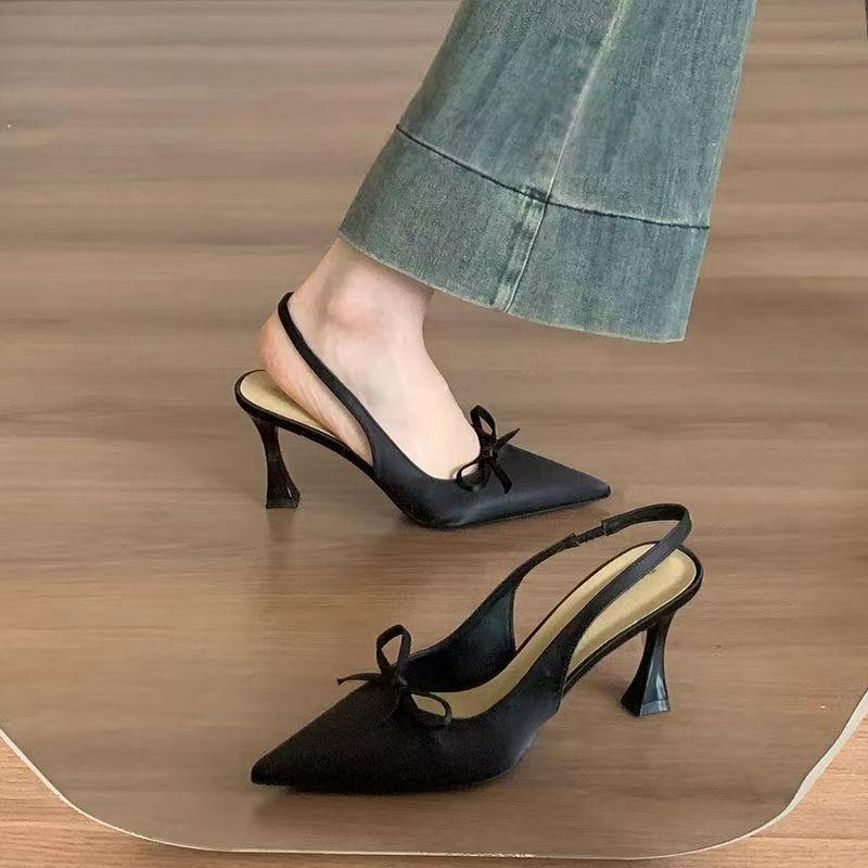 

Fashion Women s Stilettos with French Pointy Heels in Summer of 2025, New Elegant Bow High-heeled Sandals. 35 чёрный