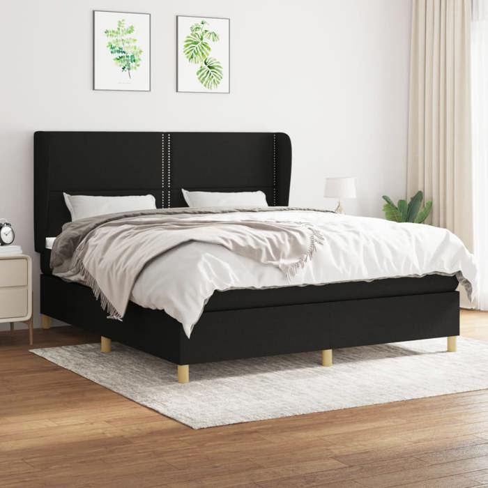 Maison Exclusive - Sommier à lattes de lit avec matelas Noir 180x200 cm Tissu