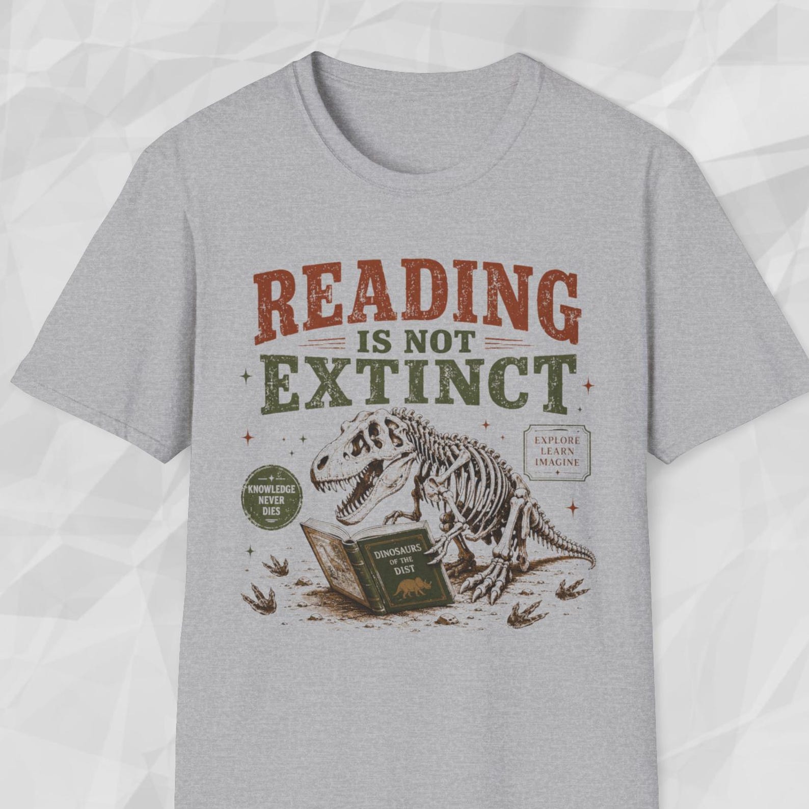 Reading Is Not ExtincT shirt, Dinosaur Reading Tee, Funny Book Lover T shirt, Dino Skeleton Shirt, Teacher Reading Tee 2XL