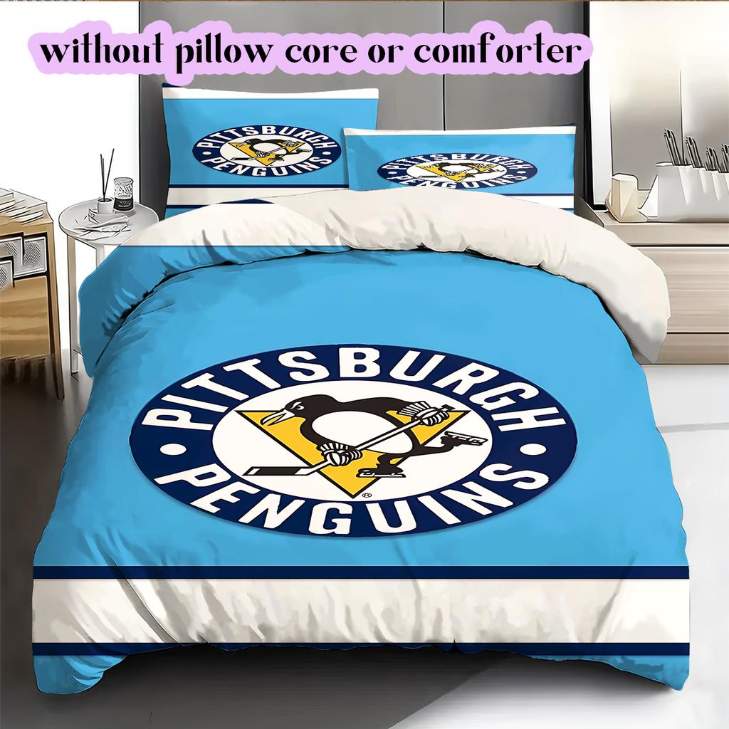 Ice Hockey Logo Pattern Bedding Quilt Set Quilt Cover Pillowcase Home Decoration Birthday Gift (1*duvet Cover+ 2*pillowcase, Without Core)