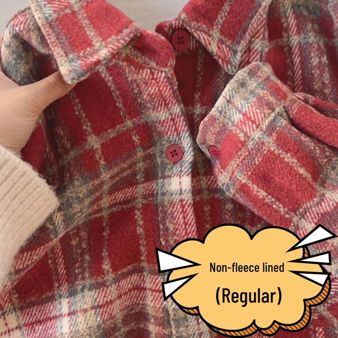 

Retro Plaid Fleece-Lined Shirt: Cozy, Casual, Loose Fit for Autumn & Winter M