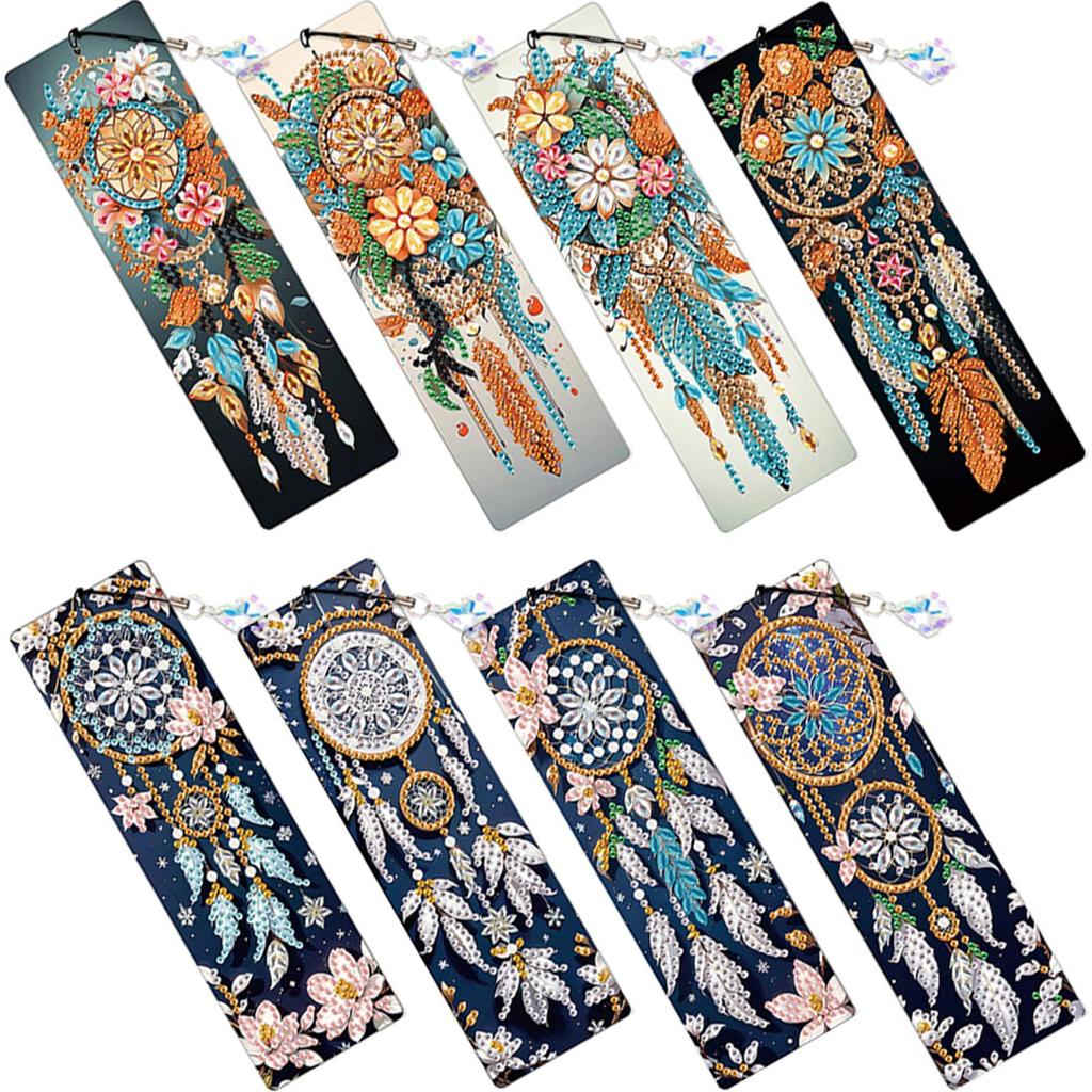 8Pcs Colored Patterns DIY Diamond Bookmark Art Projects Irregular Shaped Diamonds for Readers Home Office Book Decor & Gift Idea