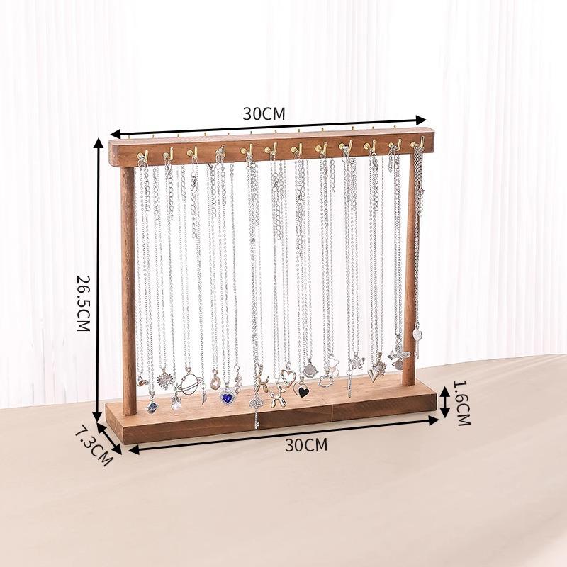 Solid Wood Retro Walnut Necklace Display Stand - Luxury Jewelry Storage for Live Room & Window Display