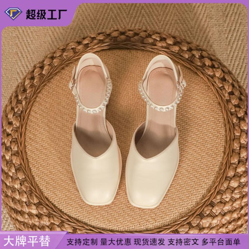 Huizhou Women's Shoes Soft Sole Not Tired Feet French Pearl Mary Jane Shoes Women's Head Hollow Sandals Women's Fashion Single Shoes