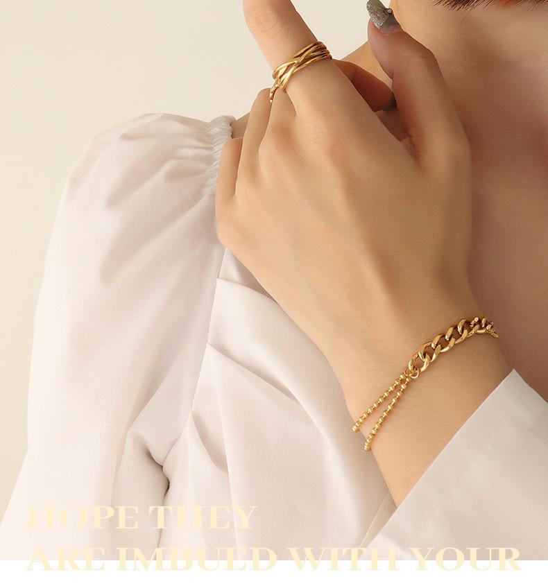18K Gold Handmade Double Layer Rice Bead Bracelet for Women - European & American Style (E207)
