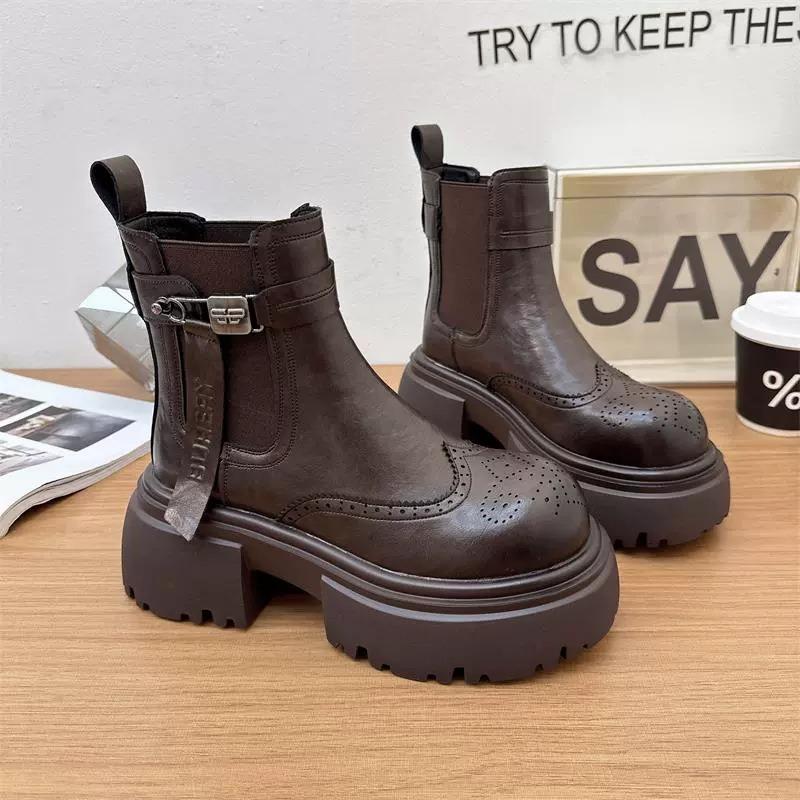 Autumn and winter new Chelsea women's leather heightening knight boots thick-soled Martin boots short boots