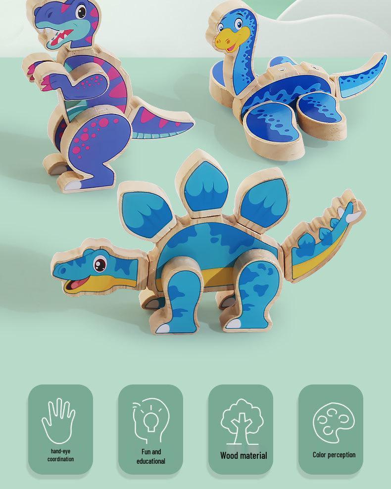 DIY Magnetic Wooden Dinosaur 3D Puzzle Blocks - Educational Toy for Children