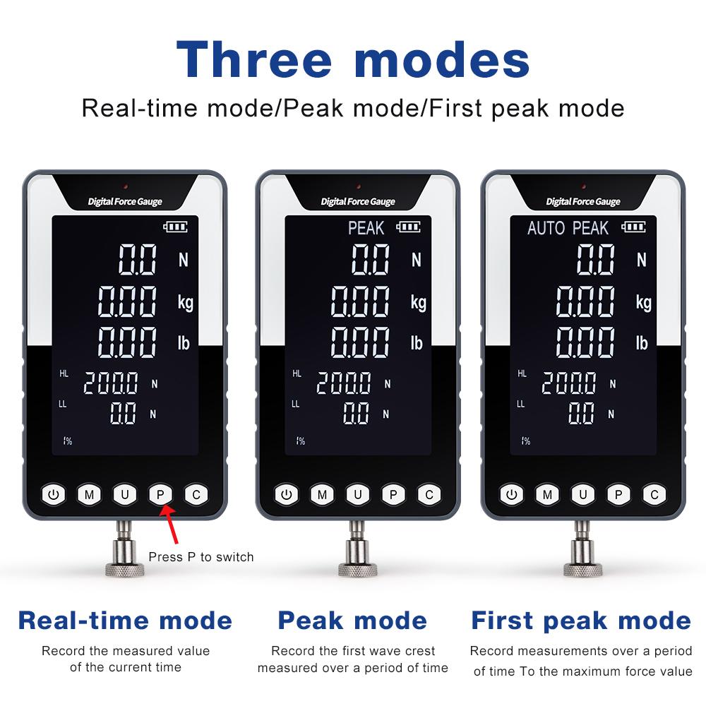DF-200N/500N Portable Force Gauge Large-Screen Push-Pull Meter Digital Dynamometer Push Tension Tester with 5 Types Probes