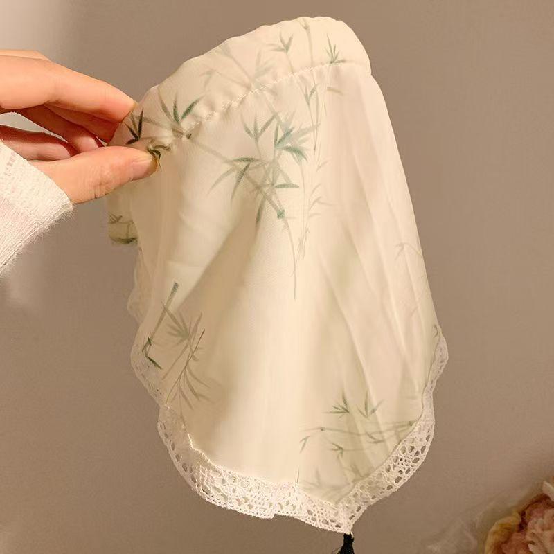 Idyllic lace headband new blast furnace top triangle scarf headband French retro plaid sweet and cute headscarf