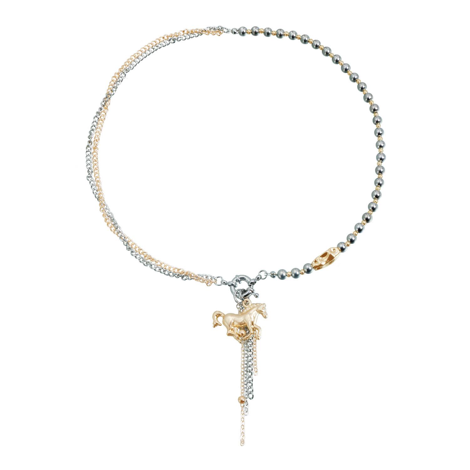 

2026 Horse Year Lucky Necklace Women Vintage Tassel Horse Pendant Necklace and Brooch Fashion Party Gift Jewelry Set