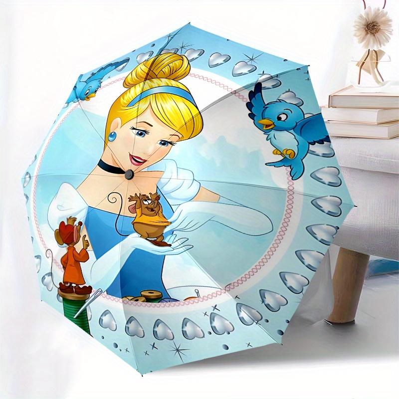 Cinderella, Fairy Tale Automatic Opening and Closing Umbrella - 8 Ribs Portable Folding Umbrella with Plastic Handle, Suitable for Leisure a