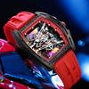 New Business Cool Wine Barrel Shaped Hollowed Dial Men's Wristwatch Silicone Strap Waterproof Luminous Quartz Male Watch