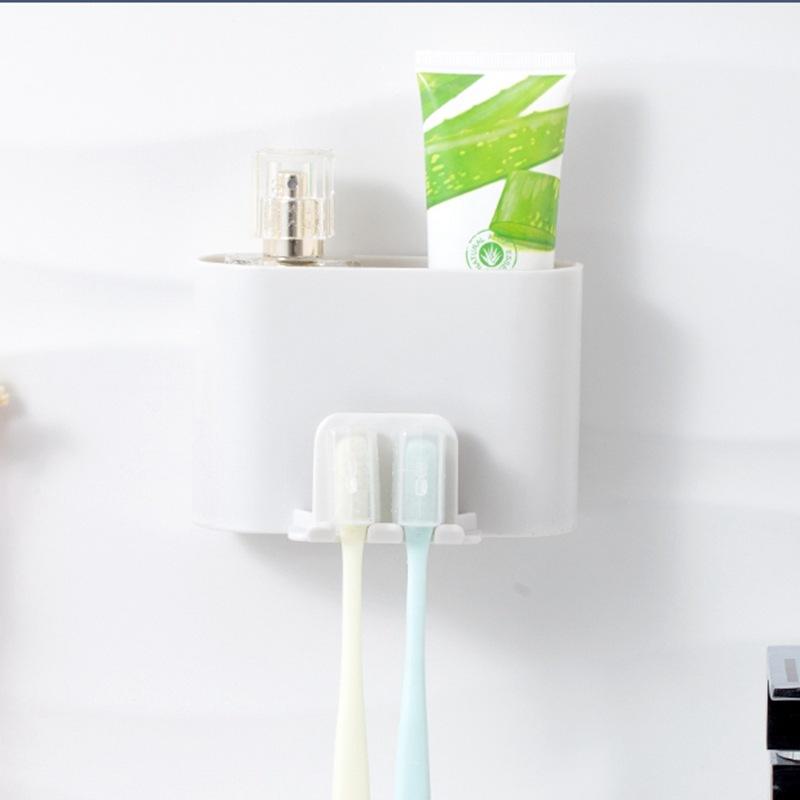 Toothbrush Holder Punch-free Wall-mounted Toothbrush Holder Shaver Toothpaste Mouthwash Cup Storage Rack Bathroom Accessories