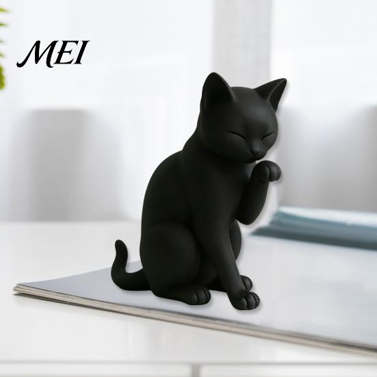 Faules Katzen-Design-Ornament Schwarzes Modell, Mini-Form-Ornament, 3D-gedruckte matte Schlafzimmer-Dekorationsfigur für Schreibtisch Eingangshalle Elegante Skulptur