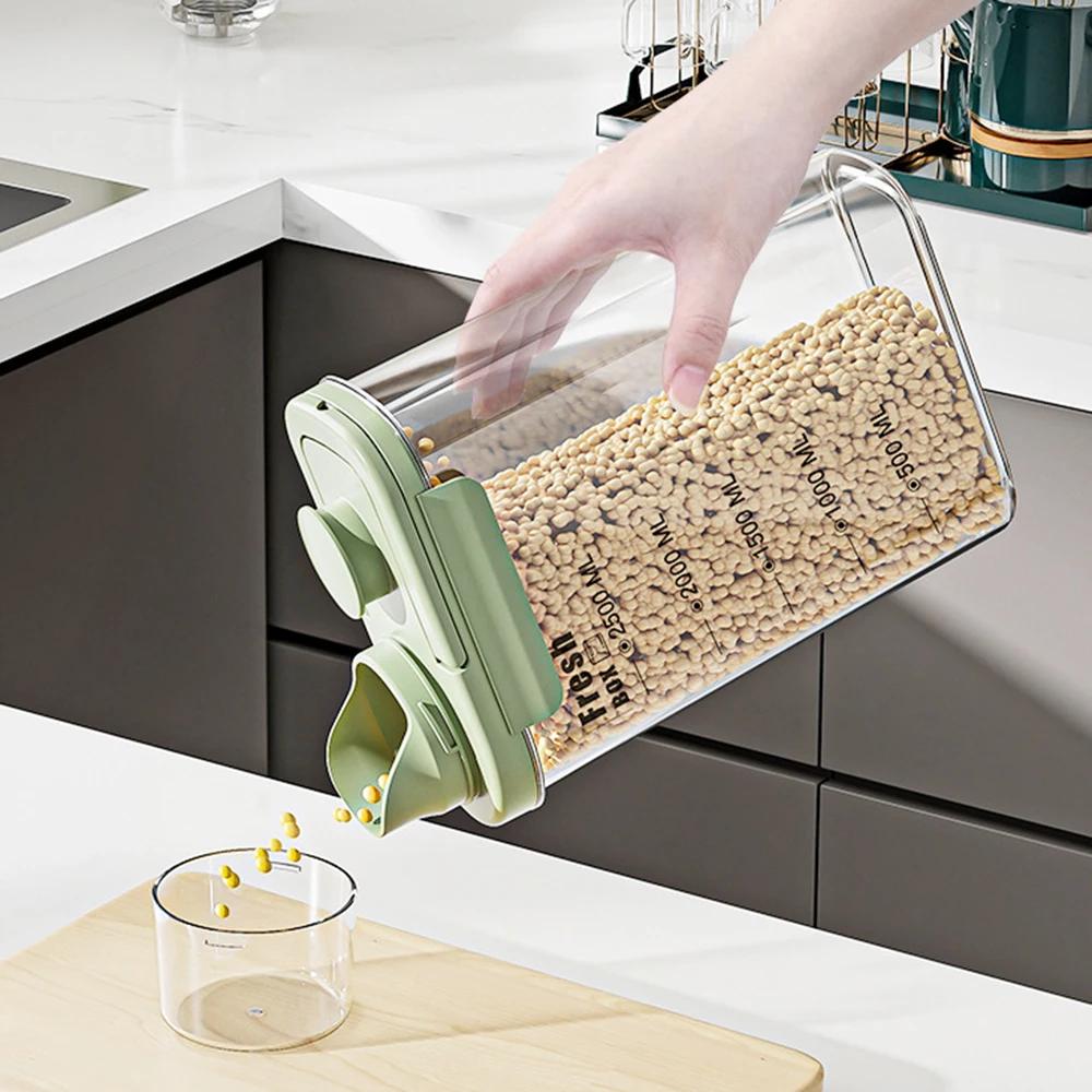 Large Capacity Kitchen Storage Can - 1600/2800ML PP Plastic Sealed Scale Bucket Waterproof Seal for Flour Corn Soybeans Rice